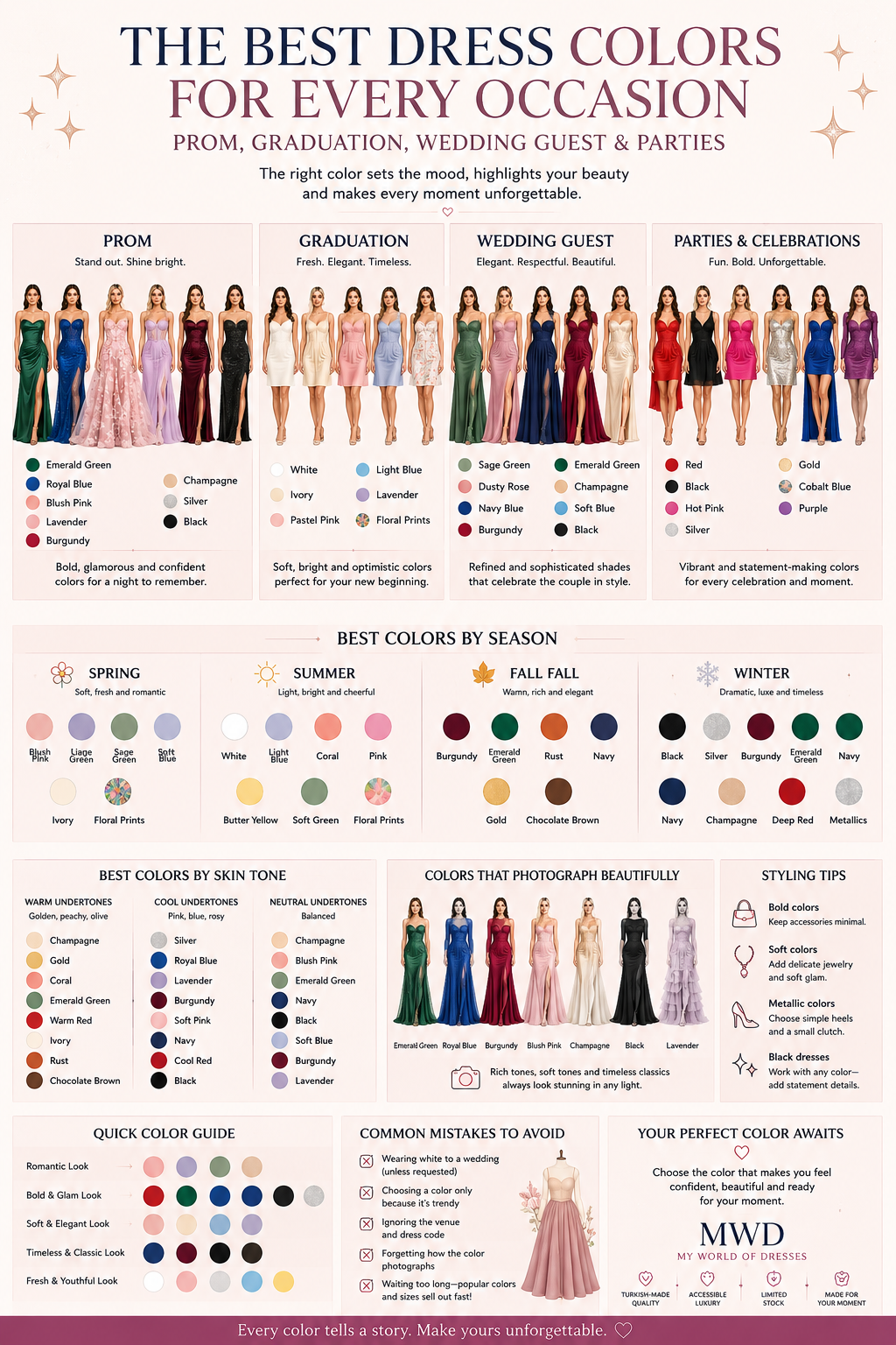 The Best Dress Colors for Every Occasion: Prom, Graduation, Wedding Guest &amp; Parties