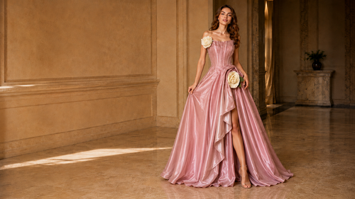 Beautiful powder ping ball gown with 3d Flowers
