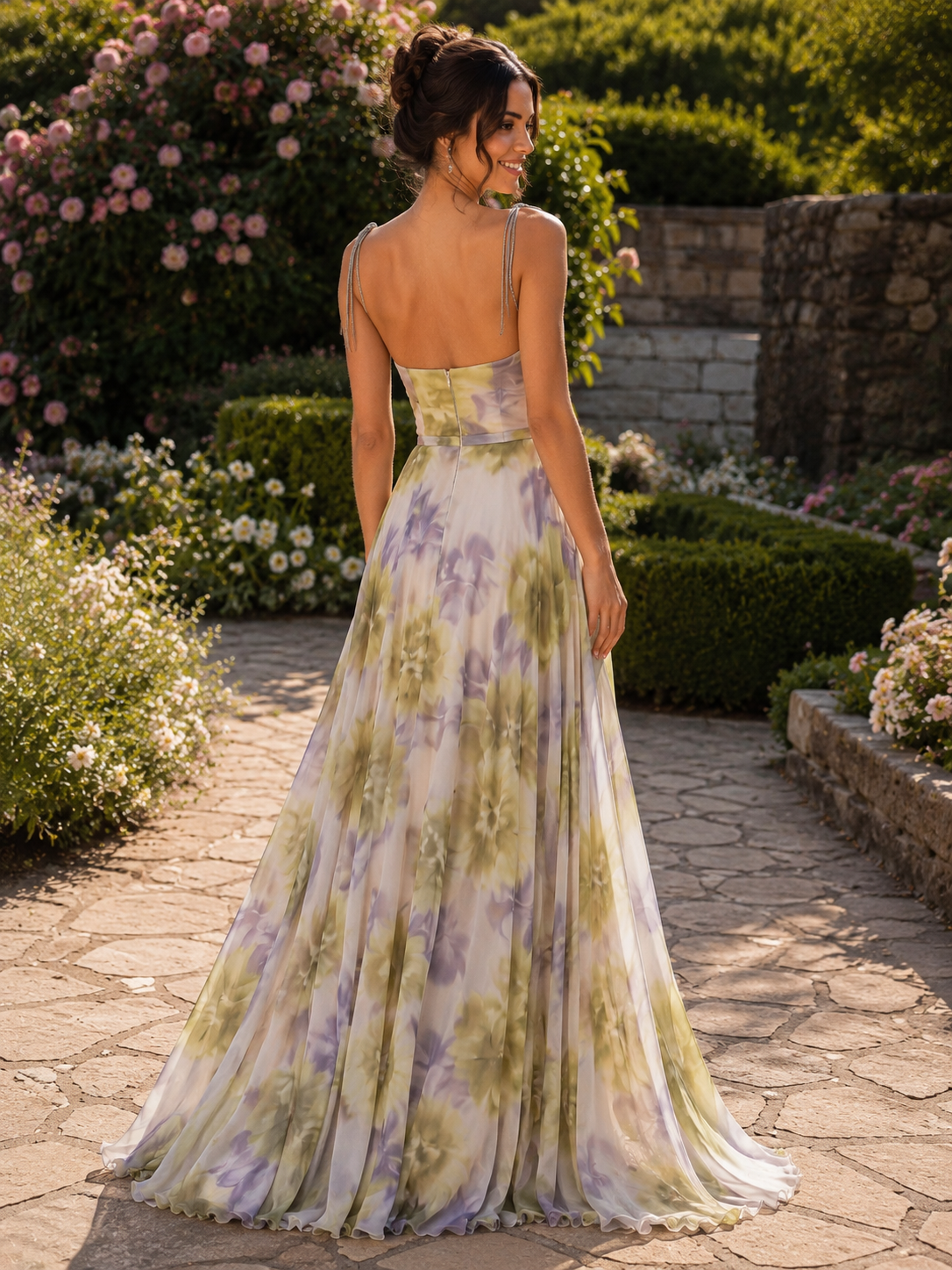 Vestido largo corsé floral | Elegancia etérea de jardín