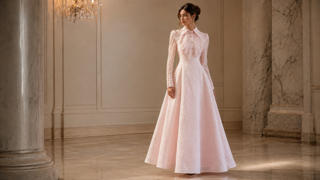 Exquisite Pink Vintage Modest Long Sleeve Aline Luxury Occasion Dress