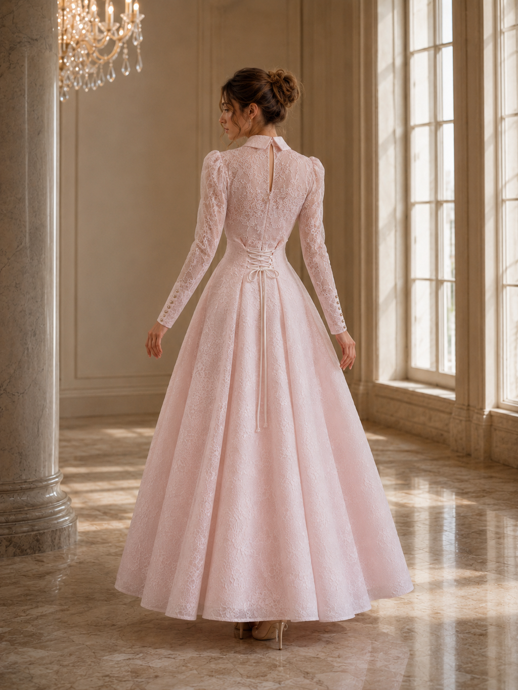 Exquisite Pink Vintage Modest Long Sleeve Aline Luxury Occasion Dress