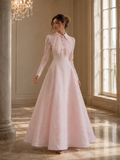Exquisite Pink Vintage Modest Long Sleeve Aline Occasion Dress