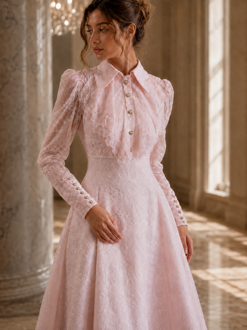 Exquisite Pink Vintage Modest Long Sleeve Aline Occasion Dress