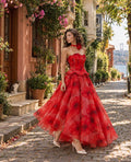 Red Pomegranate Flower Corset A-Line Evening Dress – Prom & Formal Gown