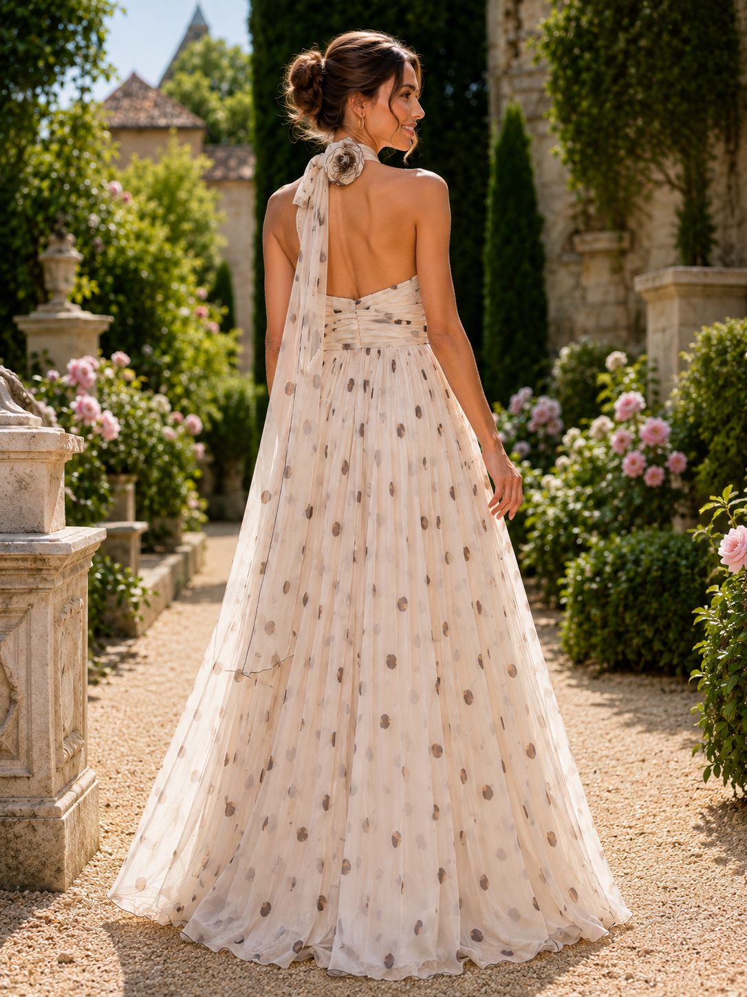 Halter Neck Chiffon Evening Gown with Floral Detail – Women's Formal D – My World of Dresses