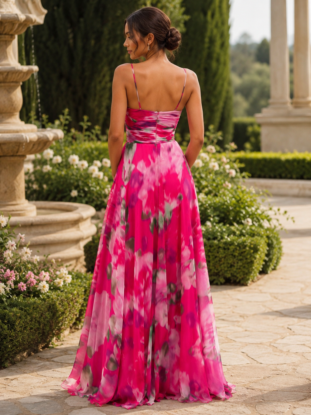 Fuchsia Floral Chiffon Evening Dress | Blooming Romance