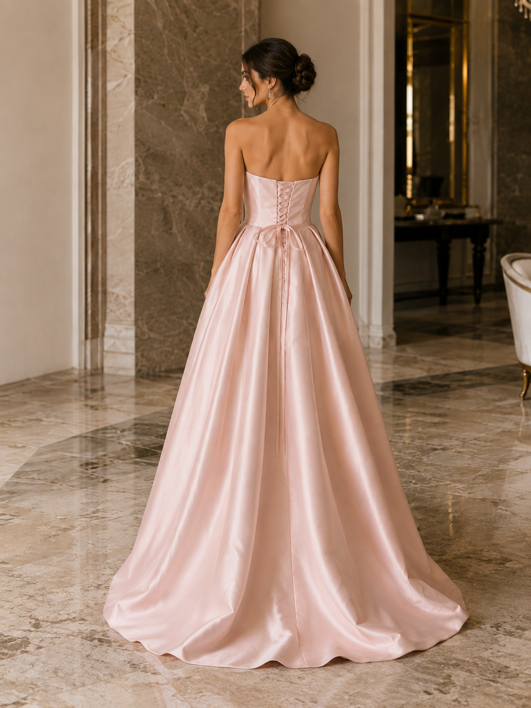 Allık Rengi Pembe, Straplez, 3D Çiçekli Balo Elbisesi | My World of Dresses