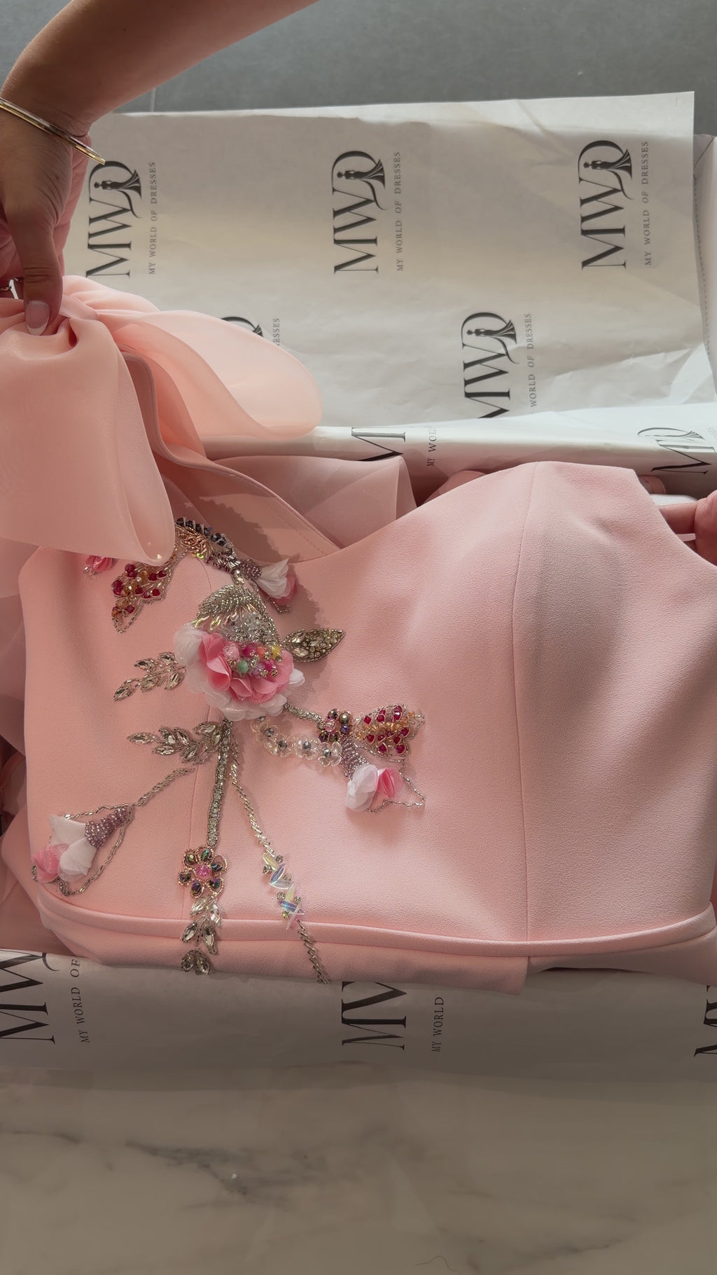 Blush Pink One-Shoulder Floral Embellished Evening Gown – Women's Prom & Formal Dress